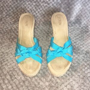 J Crew Espadrilles Teal Wedge Sandals Sz 8